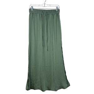 NWT H&M Sage Green Silky Elastic Waist w/ Ties Side Slits Maxi Skirt Size M